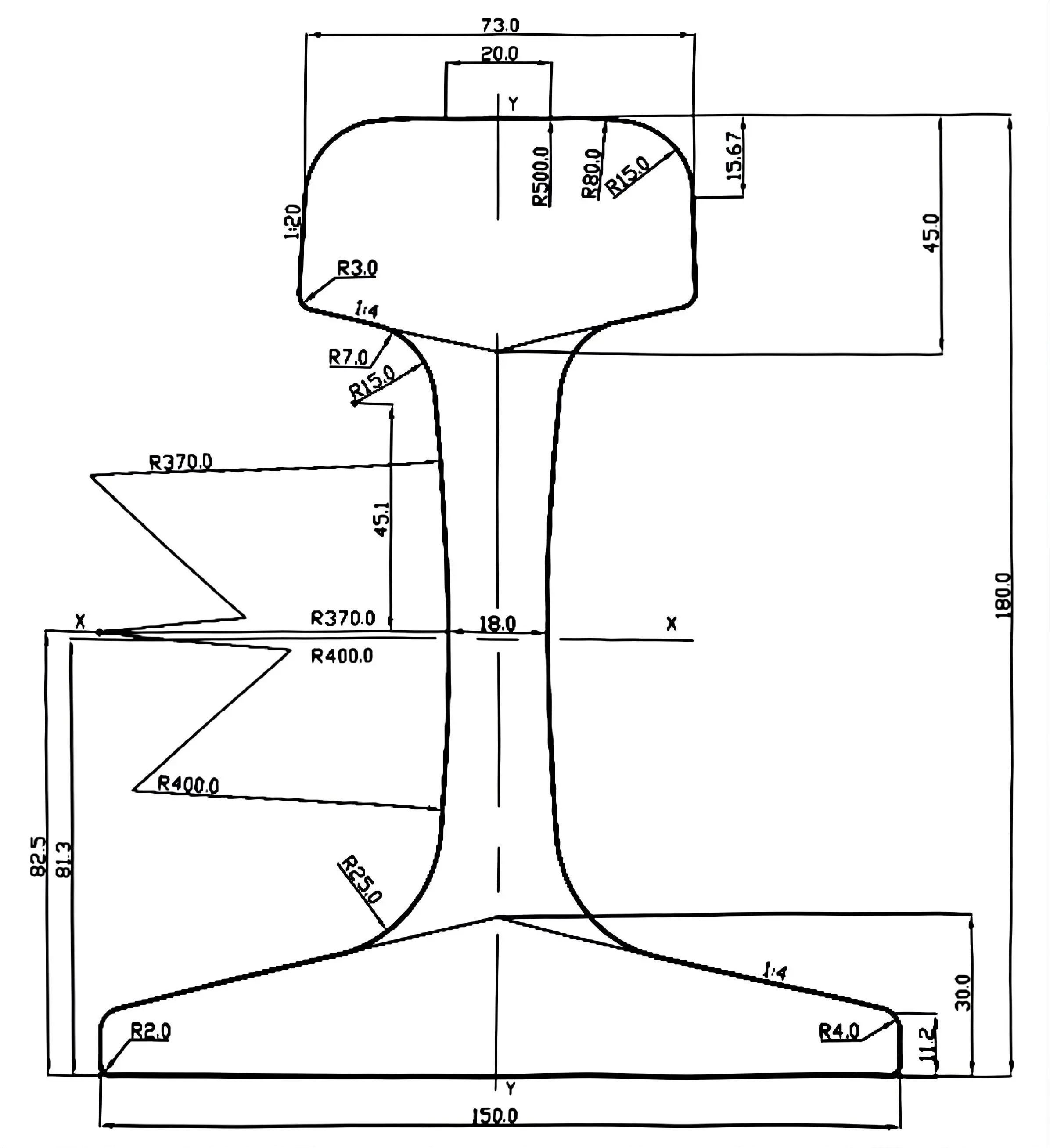 GOST P65 STEEL RAIL DRAWING
